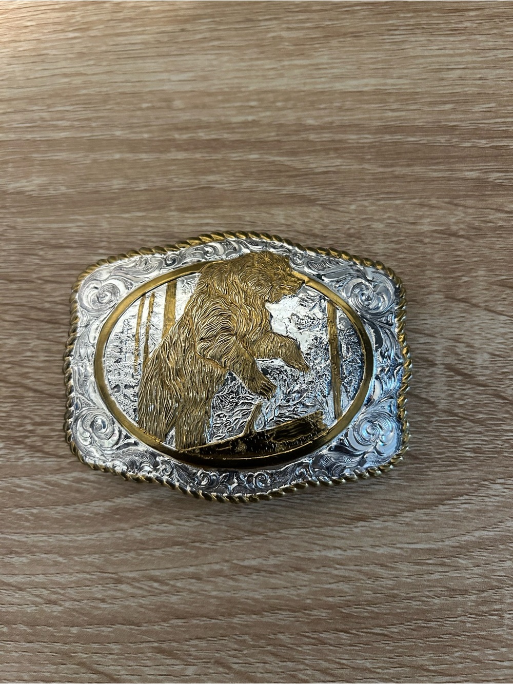 Vintage Crumrine Bear Belt Buckle 50 Years Silver Plate Bronze Western USA 1998